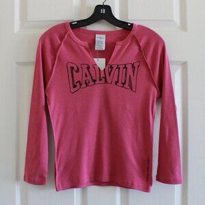 Vintage Y2K Calvin Klein Logo Pink Henley V Neck Quarter Sleeve 100% Cotton